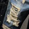 2024 Summer Mens Ripped Short Jeans Streetwear Big Hole Fashion Vintage Blue Slim Denim Shorts Brand Clothes 240409