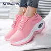 Casual Shoes Women Tennis Air Cushion Red Sports High Heels Mesh Lace-up Female Sock Footwear Outdoor Thick Bottom Sneakers