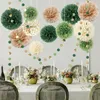 Groen Gold Tissue Paper Pom Poms Bloem Boho Wedding Bachelorette Party Decoraties Dots slinger snaar achtergronden 240407