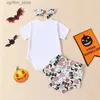 Rompers Halloween 0-2y Baby Baby Suitfits Turnits Pumpkin Ghost Imprimerie courte à manches courte + shorts + Bow Band Band 3pcs Ensembles de vêtements L410