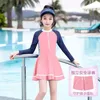 One Pieces Children Swimwear Kids Long-sleeve Swimsuit For Girl With Underwear Teenager Girls Summer Beach Bathing Suit 240412