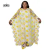 Etniska kläder plus storlek afrikansk kvinnoklänning: Elegant paljettblommamönster klänning Bat ärmar och rund hals perfekt för bröllopsfester