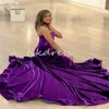 Sexy paarse prom -jurken met hoge spleet elegante zeemeermin appliques kanten dans jurk formele gelegenheid avondfeestjurken fluweel sweep trein receptie jurk 2024