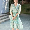 Vestidos casuales vestidos de estampado floral de seda real primavera verano en v-cuello elegante para mujeres vintage mujer alta mujer larga