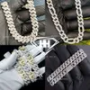 Heren hiphop ketting aangepaste naamplaat Sterling 925 zilver 15 mm 3 rijen ronde gesneden ijsje uit Moissanite Cubaanse link