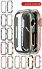 Double Color Hard PC Watch -fodral med härdat glas för Apple Watch Series 7 6 45mm 41 42 44 40 38 Skärmskydd Stötfångare Full CO4469746