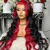 34 pouces Perivien Hd Front rouge Ombre Body Body Wave Lace Frontal Colored Highlight Wig Synthetic Prépaxed AL