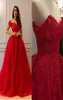 Red Luxurious Lace 2019 Arabic Evening Dresses Sweetheart Beaded Ball Gown Tulle Prom Dresses Vintage Formal Party Gowns7501599