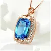 Pendant Necklaces Fashion Luxury Fl Diamond Large Loose Stone Gemstone 18K Gold Plated Caibao Necklace Swiss Blue Topaz Drop Deliver Dhwlm