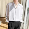 Men's Casual Shirts Autumn Mens Long Sleeve Fashion Korean Baggy No-iron Business Elasticity Lapel Collar Shirt White Light Blue 24416