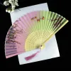 Mix Color Chinese Style Silk Hand Fans Weddings Tryckt Flower Butterfly Trähandtag Bröllopsdans rekvisita med tofsar C0426