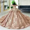 Champagne Glitter cristallo artorupolo abito da ballo abiti Quinceanera abiti 3d fiori Appliques in pizzo dolce 15 vestidos de xv anos