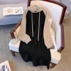 Casual Dresses Cotton Hoodie For Women Summer Female Hooded Long Sleeve Large Size Black Green Patchwork Calf Length Vestidos