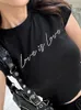 Frauen T-Shirts Ästhetischer Strass Y2K Sexy Punk Vintage Goth Shirt Sommerkleidung für Frauen O-Neck Kurzarm Streetwear Fashion Crop