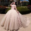 Champagne chérie perle perle en cristal robe quinceanera robes 3d fleurs appliques en dentelle corset vestidos de 15 anos