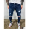 Men'S Jeans Mens Destroyed Skinny Cool Designer Stretch Ripped Denim Trousers For Men Casual Slim Fit Hip Hop Pencil Pants With Holes Dhwju