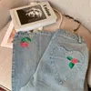 Jeans femininos Goth Casual Flores soltas Imprimir mulheres vintage Korean Chic Y2K calças de jeans de alta cintura