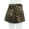 Shorts femininos femininos com estampa de leopardo na cintura alta com bolsos laterais Slim Fit acima do comprimento do joelho para namoro