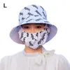Wide Brim Hats Summer Sunscreen Hat With Mask Fashion Floral Print Big Sun Cap Outdoor Tea-picking Cycling