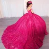 Rose Red Shiny Quinceanera Dress 2024 Ball Gown Big Bow Crystal för Sweet 16 15 Sequined Princess Vestidos de XV 15 Anos