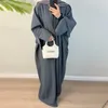 Этническая одежда открыта абая для мусульманской зимней одежды Женщины покрывают густые блеск абаяс Дубай Осенний Турция Длинное теплое платье Исламское наряд