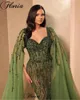 Runway Dresses Elegant Green Celebrity With Pearls Long Sleeves Sweetheart Evening Party Vestidos De Noche Prom Mermaid
