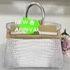 Designer Himalaya Bolsa de crocodilo Bolsa Bolsa de pele barriga branca meio costurado à mão Frea de cera de mel Platinum 25 Pequena bolsa de couro travável Mulheres de couro genuíno wn1ov