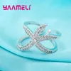 Anillos de clúster Fashion 925 Sterling Silver Starfish con cristales blancos brillantes de diseño ajustable para mujeres joyas unisex