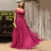 Chic Off the Shoulder Prom Dresses Lace Waist Maxi Dress Layered Tulle Bohemian Womens Summer Wears
