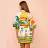 カジュアルドレス夏のファッションプリントシャツカーディガンエレガントオールマッチドレスウエストベルトホリデースタイルパフスリーブ女性服