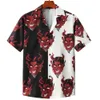 Men's Casual Shirts Hawaiian Shirt for Men Cuban Collar Devil Print Mens Fashion Streetwear Summer Short Sleeve Top Trendy New Clothing 24416