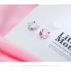 Stud Earrings Modian Original Brand Round Pink Flower Zircon Fashion Charm Genuine 925 Sterling Silver Fine Jewelry Korean Gift