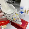 Rene Caovilla Heels Women Designer Heels Lace Rhinestone Slingback Shoes Fashion Classic Brand Formal Shoes Wedding Shoes Porps本革ソール7.5cm