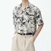 メンズカジュアルシャツの夏の新しいビーチハワイアンシャツメン半袖ゆるいハイエンドの薄い鉄の日本のレトロキューバカラー花24416