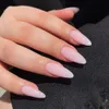 24pcs Falsch mit Kleber Mandel -Rosa -Schmetterlingsdesign abnehmbarer Strassstörungen Acrylfältiger langer Long Stiletto Press auf Nägeln