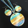 Chains African Necklace Circular Seashell Painted Flower Pattern Pendant Earrings Jewelry Set For Women Gift Friend's Party