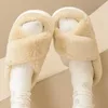 Slippers Women's Platform Fuzzy Home Winter Open Toe Criss-cross Solid Color Casual Floor Slides Indoor Flat Comfy House Shoes