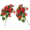 Party Decoration 2 PCS Simulation Strawberry Bouquet Fruits Fake Artificial Wedding Faux Decor Small Branch