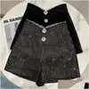 Women'S Shorts Women S Autumn Winter Fashion Pearl Irregar Edge Diamond Button Decoration High Waist Casual Veet 230705 Drop Delivery Dhtvm