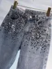 Dżinsowe dżinsy kobiety 2024 Fall Ladies europejski moda pełna diamentowa drenach dżinsowych pants luksusowy styl streetwear