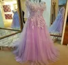 Robes de bal violet légères Fairy Long Sweets Sweep Train Pleas Tulle Applique avec lacet à perles Robes de piste arrière Illusio755321