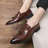 Dress Shoes Fashion Lefu Men Pointed Toe One Step Lazy Casual Bean Tassels Formal PU Black Brown Size 38-48