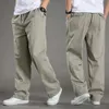 Men Cargo Pants Spring Fall Elastic Waist Drawstring Casual Loose Large Pocket Male Straight Wide Leg Trousers 240415