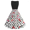 Vestidos casuais Cherry Print Retro Verão Mulheres 2024 o Robô de pescoço sem mangas Swing vintage 1950s 60s Rockabilly A Line Prom Party