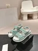Designer Strap sandals Women Crystal Calf Leather Casual Shoes Flat Heel Wedge Diamond Buckle Luxurys Dad Sandals Women CHA Strap Slides Flip Flops NELs Beach Loafer