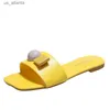スリッパの女性は外のスライドレディース明るい黄色の夏の靴女性ファッションフラットボトムスクエアヘッド女性靴h240416