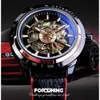 ForSining Racing Fashion Design Leather Transparent Case Män Titta på Top Brand Luxury Mechanical Automatic Mens Wrist Watch