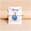 Pendanthalsband Tid Gem Moon12 Constellation Zodiac Sign Necklace Horoskop smycken Galaxy Libra Astrology Gift With Retail Drop de OT8QG