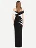 Robes décontractées Femmes Black Sans manches de l'épaule Hollow Out Patchwork Split 2024 Bandage Long Maxi BodyCon Celebrity Party Soil Robe