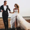 Linia eleganckie wiejskie sukienki ślubne ukochane gorset długi pociąg ślubny suknie ślubne koronkowe aplikacje Boho Beach Bride sukienka vestido de novia ppliques